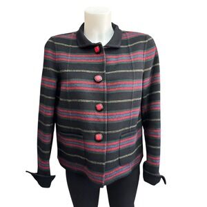 Nina Mclemor Striped Red Black 100 % Wool Buttondown Jacket‎ Blazer sz 4